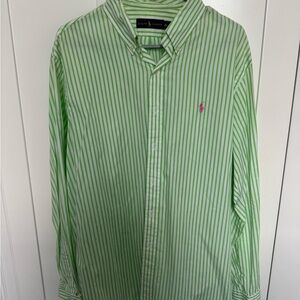 Ralph Lauren Green and White Striped Button-Down Shirt